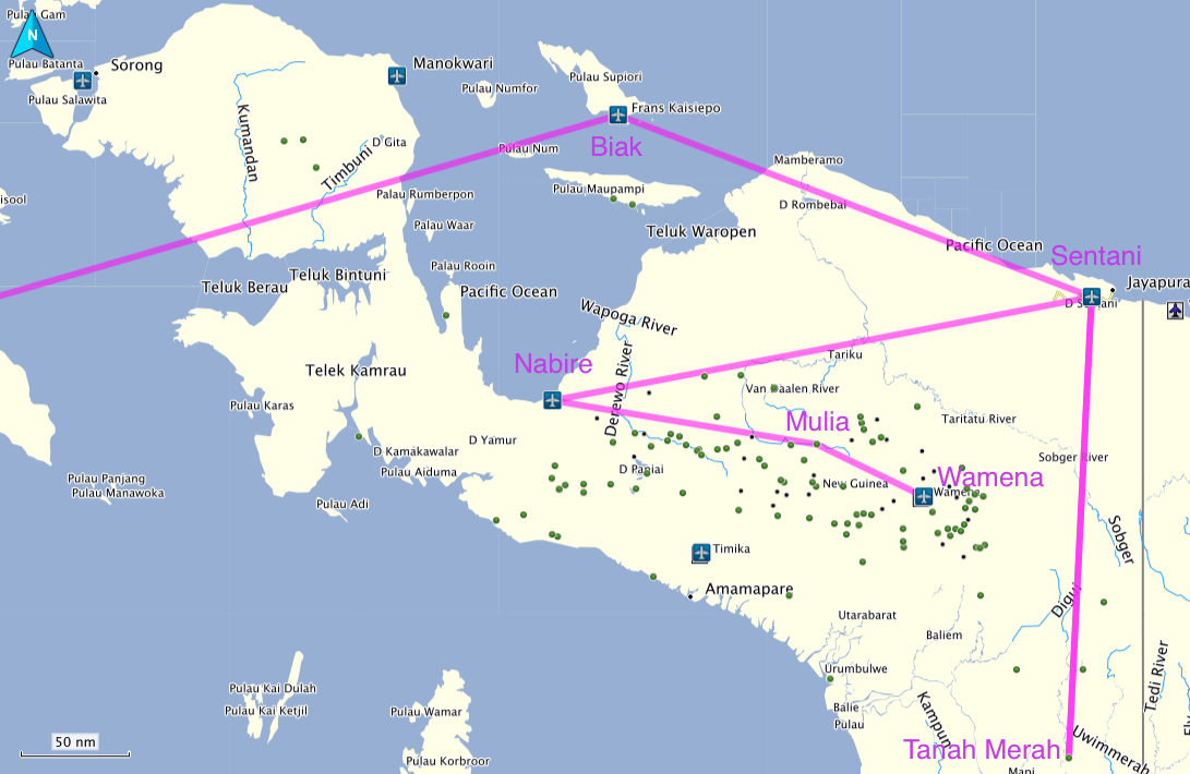 Route from Jakarta to Wamena