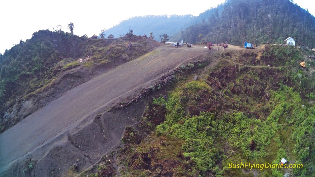 Drone photo showing the slope at Wipon airstrip, Papua
